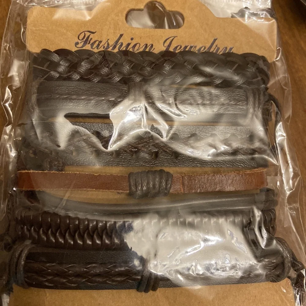 CASDAN 6 Pieces Braided Leather Bracelets Woven Cuff Wrap Bracelets In Brown